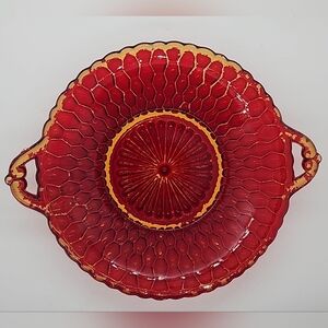 Vintage Indiana Glass Co. Amber Color Honeycomb Pattern Serving Dish/Candy Bowl